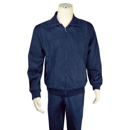 Bagazio Navy Blue Microsuede / Sweater Zip-Up Bomber Jacket Outfit BM2185